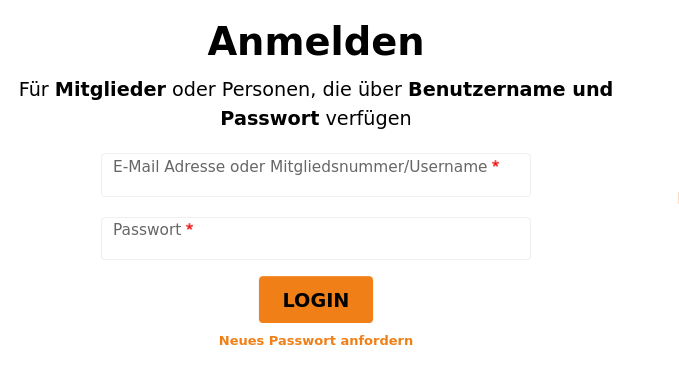 Login Formular mit E-Mail und Passwort Felder